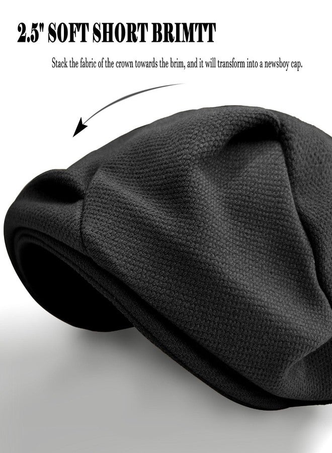 huablo Women's Folds Wool Newsboy Cap - Soft Brim, Convertible to Beret Style - Vintage Octagonal hat - Black - Image 5